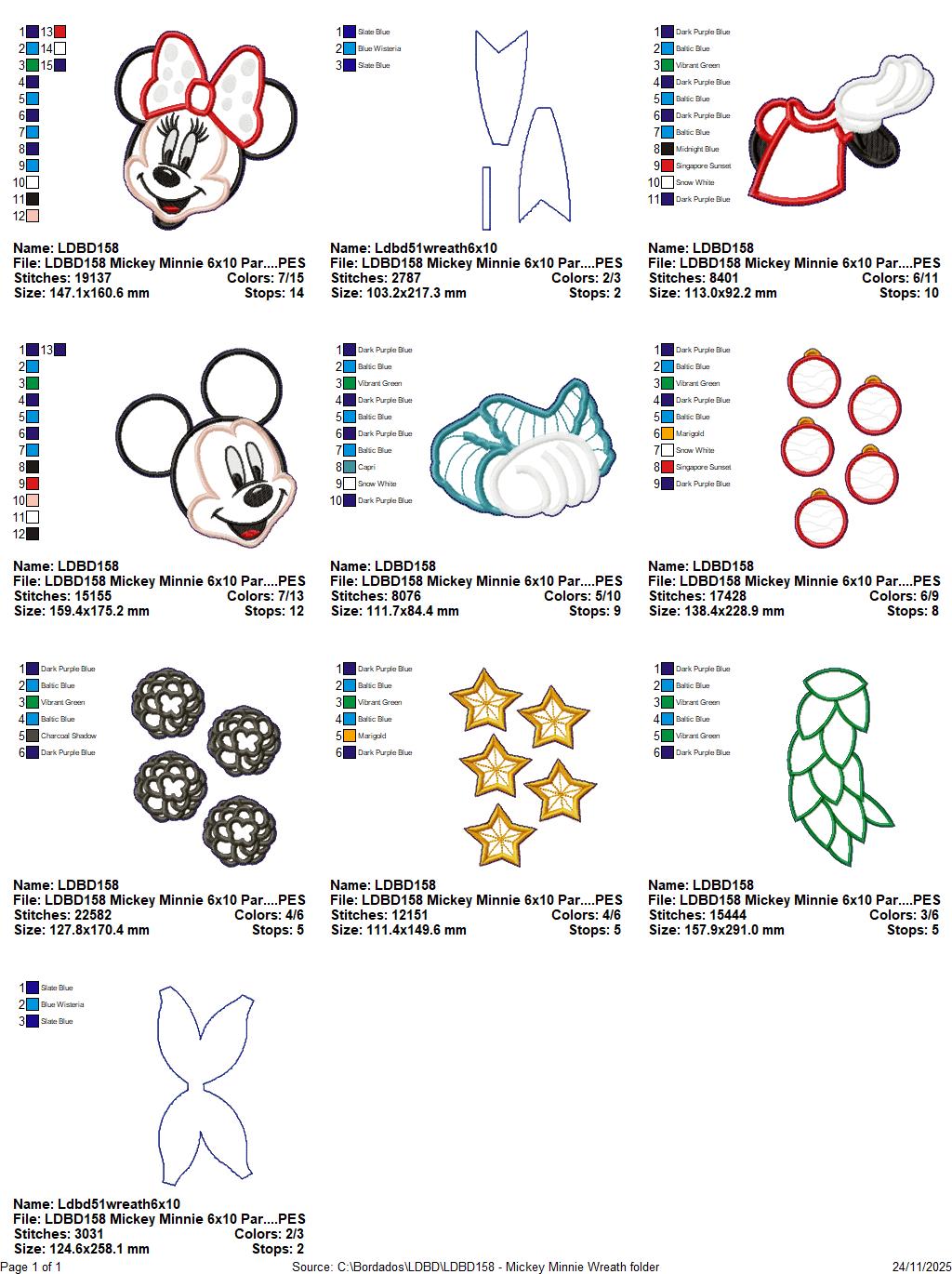 Christmas Mouse Couple Wreath Mickey and Minnie – ITH Project – Machine Embroidery Design