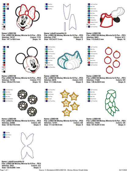 Christmas Mouse Couple Wreath Mickey and Minnie – ITH Project – Machine Embroidery Design