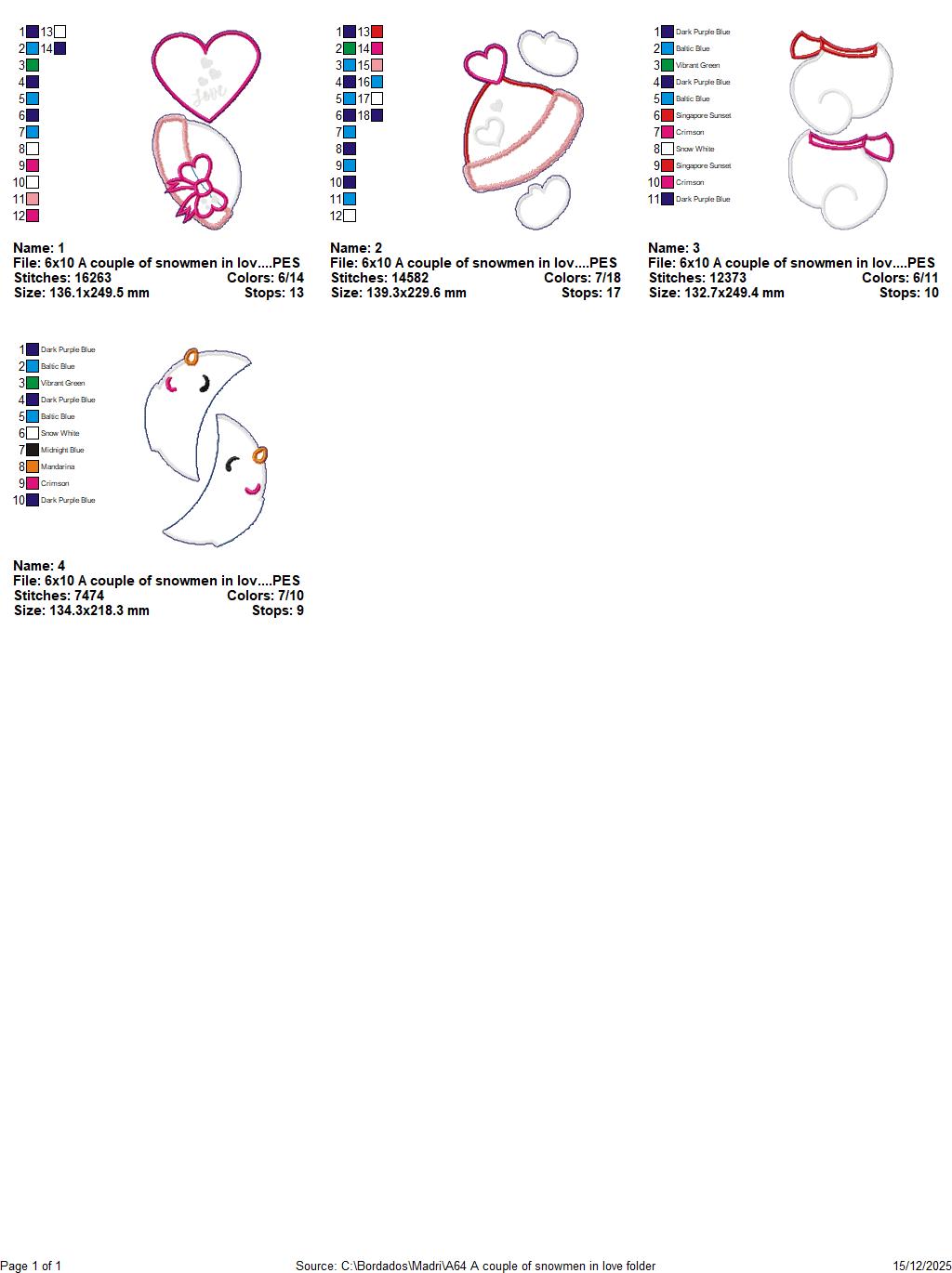 Valentines Snowman Couple Door Ornament - ITH Project - Machine Embroidery Design