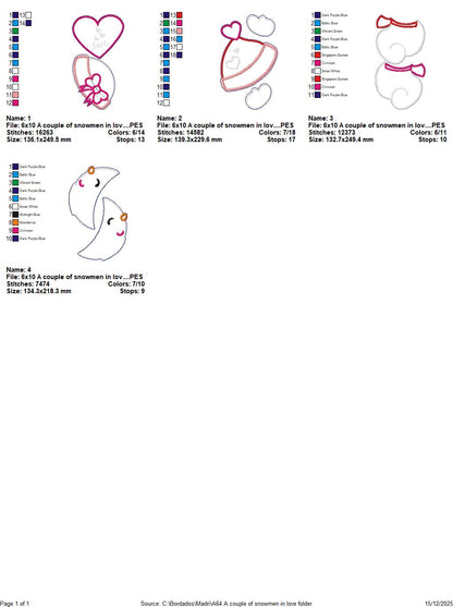 Valentines Snowman Couple Door Ornament - ITH Project - Machine Embroidery Design