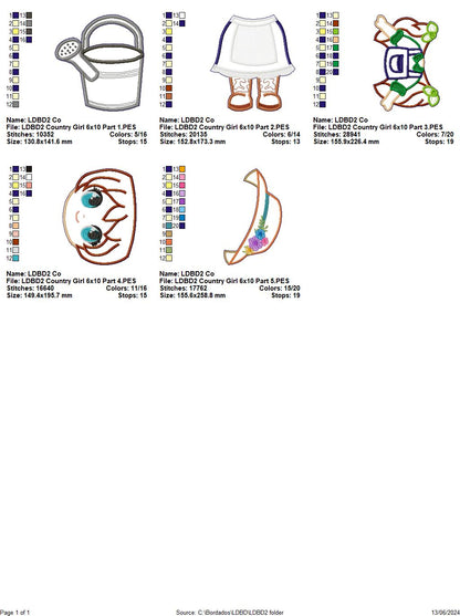 Country Girl with Watering Can - ITH Project - Machine Embroidery Design