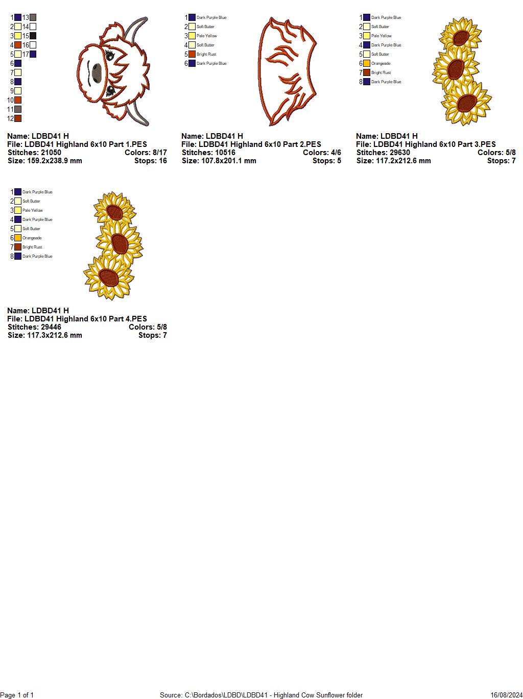 Highland Cow Sunflower Wreath - ITH Project - Machine Embroidery Design