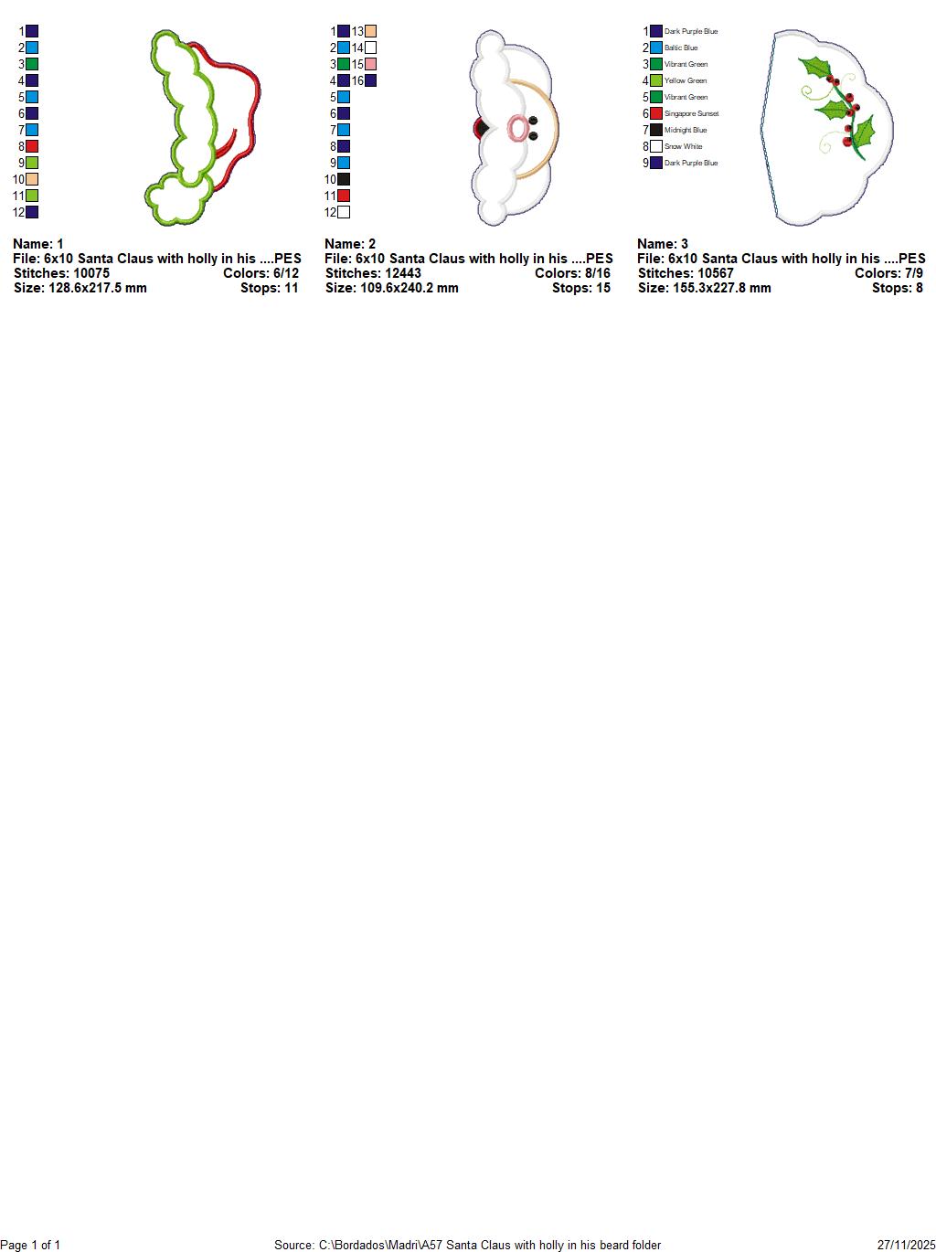 Santa Claus with Holly in his Beard Door Hanger – ITH Project – Machine Embroidery Design