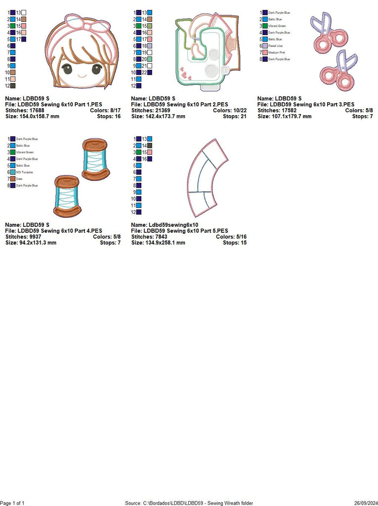 Sewing Girl Wreath - ITH Project - Machine Embroidery Design