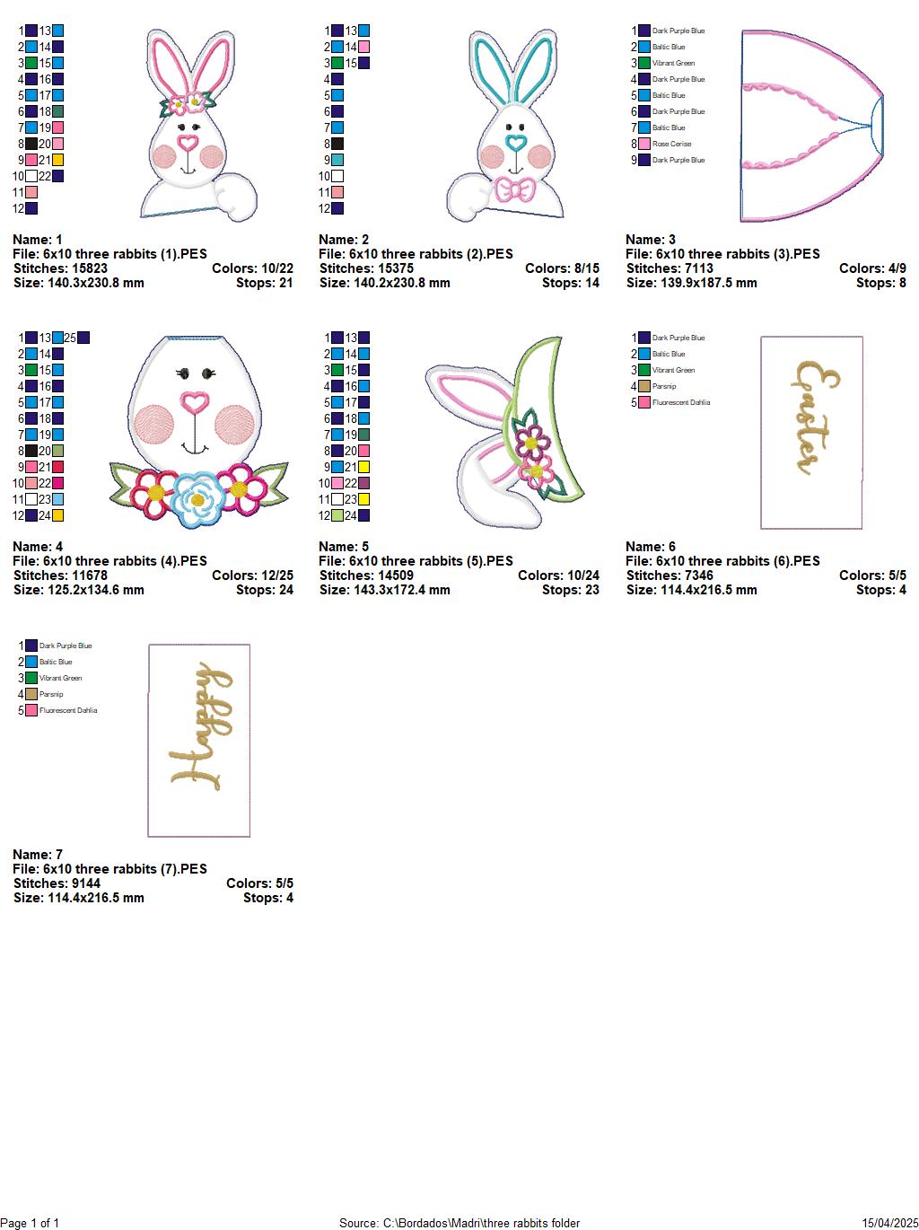 Happy Easter Three Rabbits - ITH Project - Machine Embroidery Design