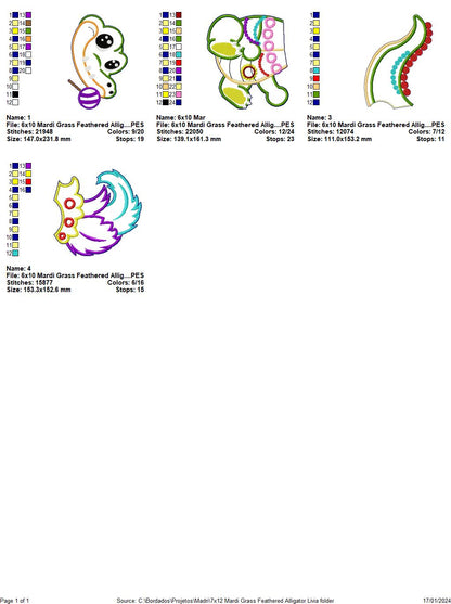 Mardi Grass Feathered Alligator - ITH Project - Machine Embroidery Design
