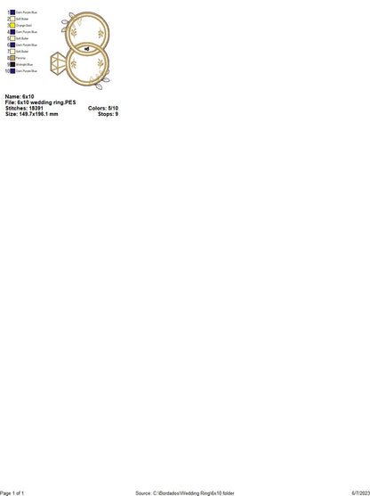 Wedding Day Rings Ornament - ITH Project - Machine Embroidery Design