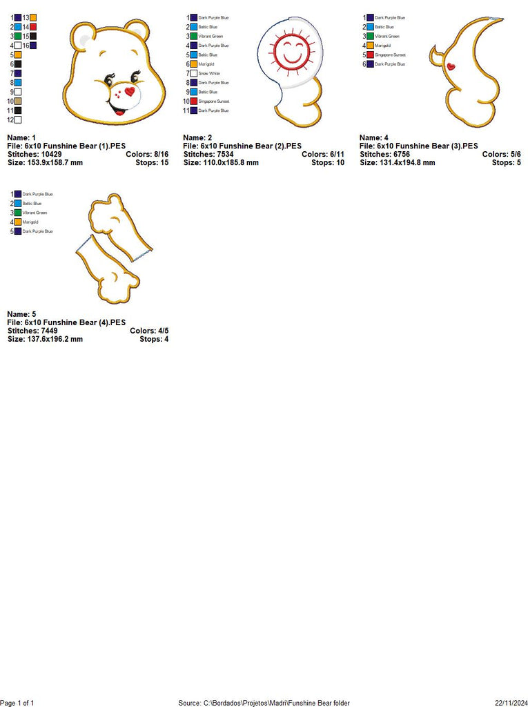 Funshine Bear Care Bears - ITH Project - Machine Embroidery Design