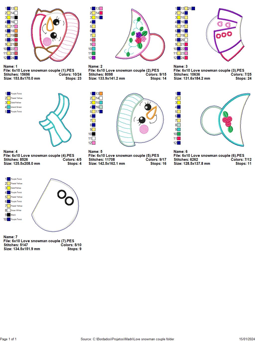 Love Snowman Couple - ITH Project - Machine Embroidery Design