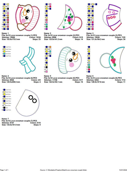 Love Snowman Couple - ITH Project - Machine Embroidery Design