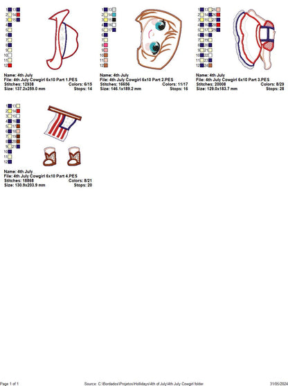 4th of July Cowgirl - ITH Project - Machine Embroidery Design