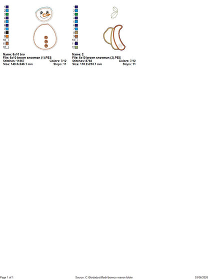 Brown Snowman – ITH Project – Machine Embroidery Design