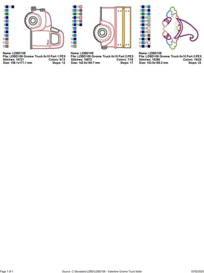 Valentine's Gnome Truck - ITH Project - Machine Embroidery Design