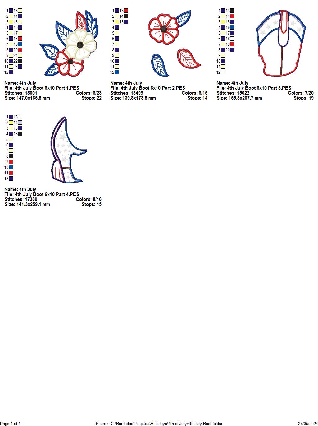 4th of July Boot - ITH Project - Machine Embroidery Design