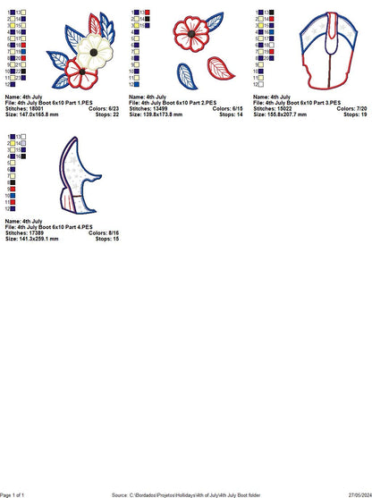 4th of July Boot - ITH Project - Machine Embroidery Design