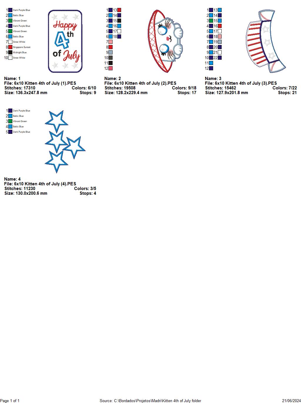 Kitten 4th of July - ITH Project - Machine Embroidery Design