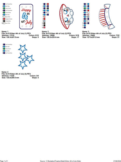Kitten 4th of July - ITH Project - Machine Embroidery Design