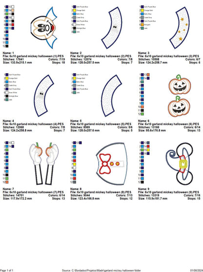 Vampire Mickey Garland halloween - ITH Project - Machine Embroidery Design