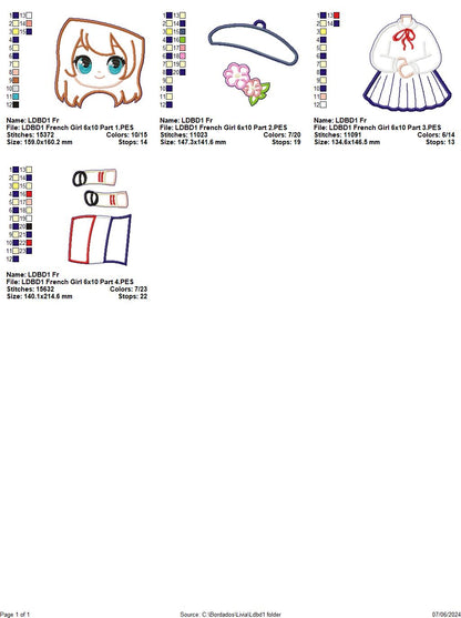 French Girl - ITH Project - Machine Embroidery Design