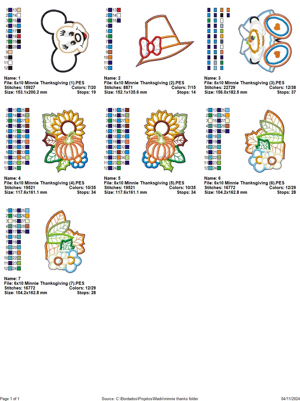 Minnie Thanksgiving Wreath - ITH Project - Machine Embroidery Design