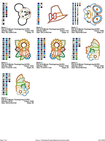 Minnie Thanksgiving Wreath - ITH Project - Machine Embroidery Design