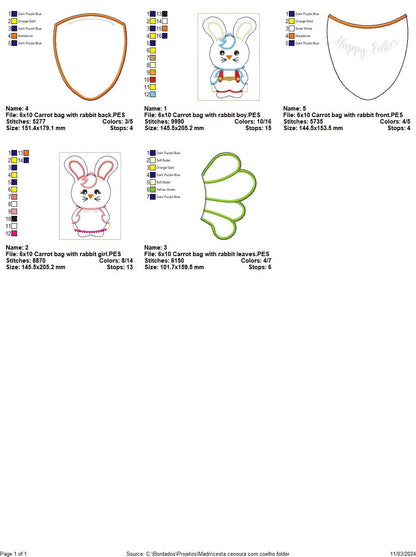 Carrot Bag with Rabbit - ITH Project - Machine Embroidery Design