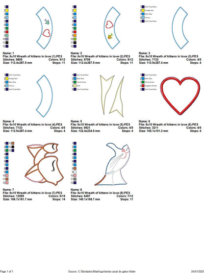 Kittens in Love Wreath - ITH Project - Machine Embroidery Design