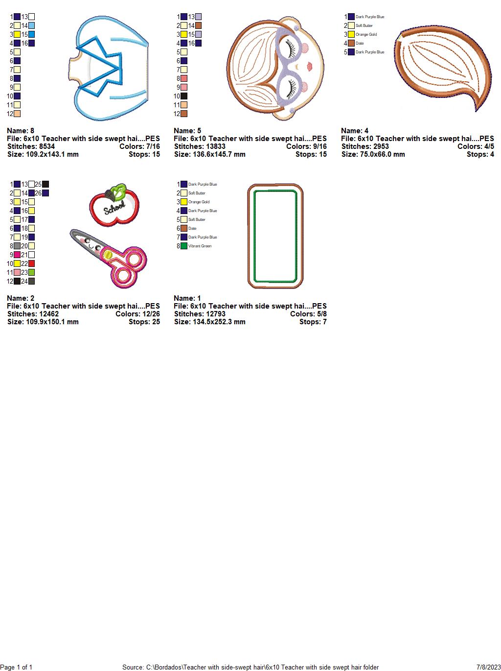 Teacher with Ponytail - ITH Project - Machine Embroidery Design