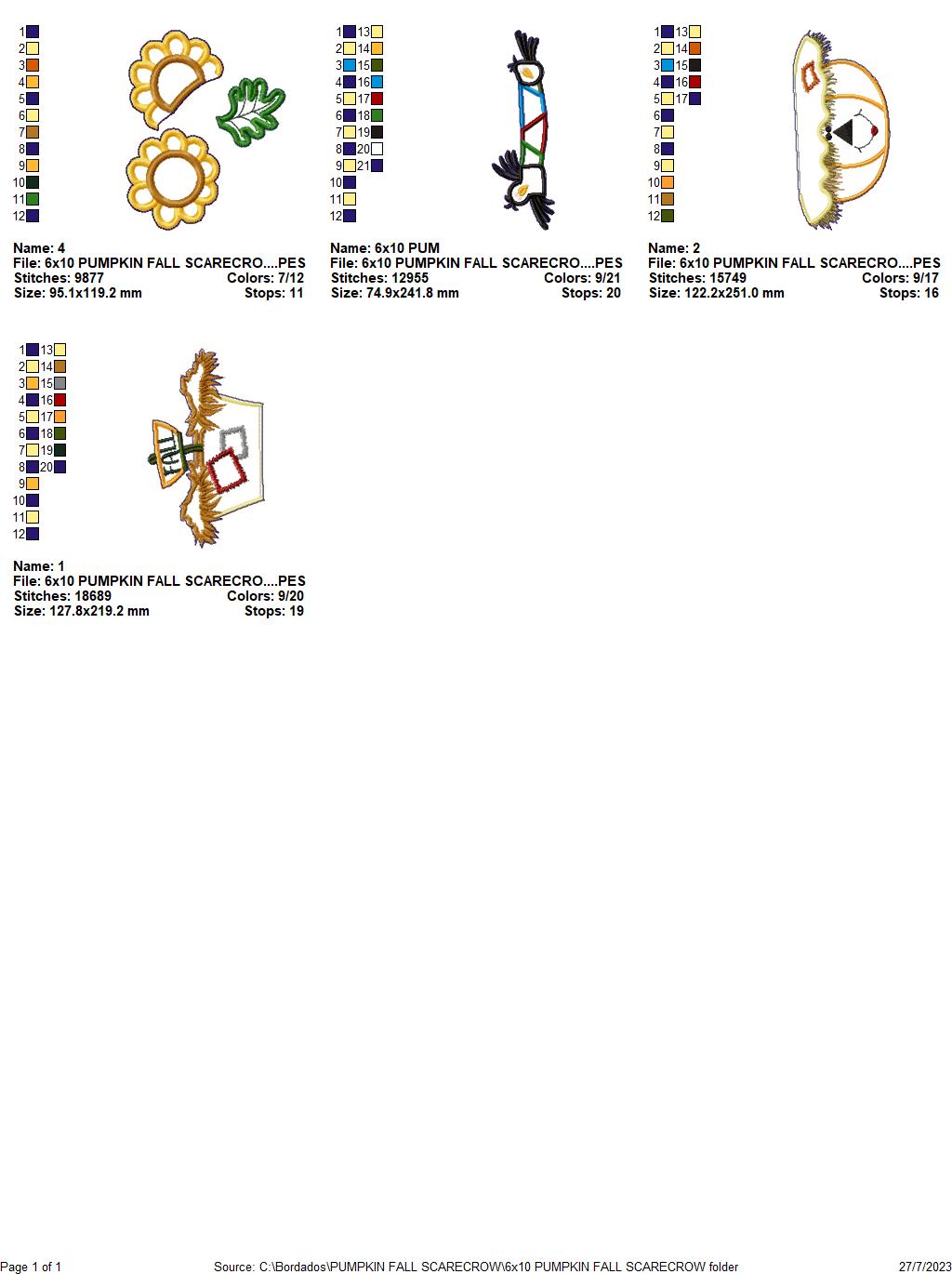 Pumpkin Fall Scarecrow Door Ornament - ITH Project - Machine Embroidery Design