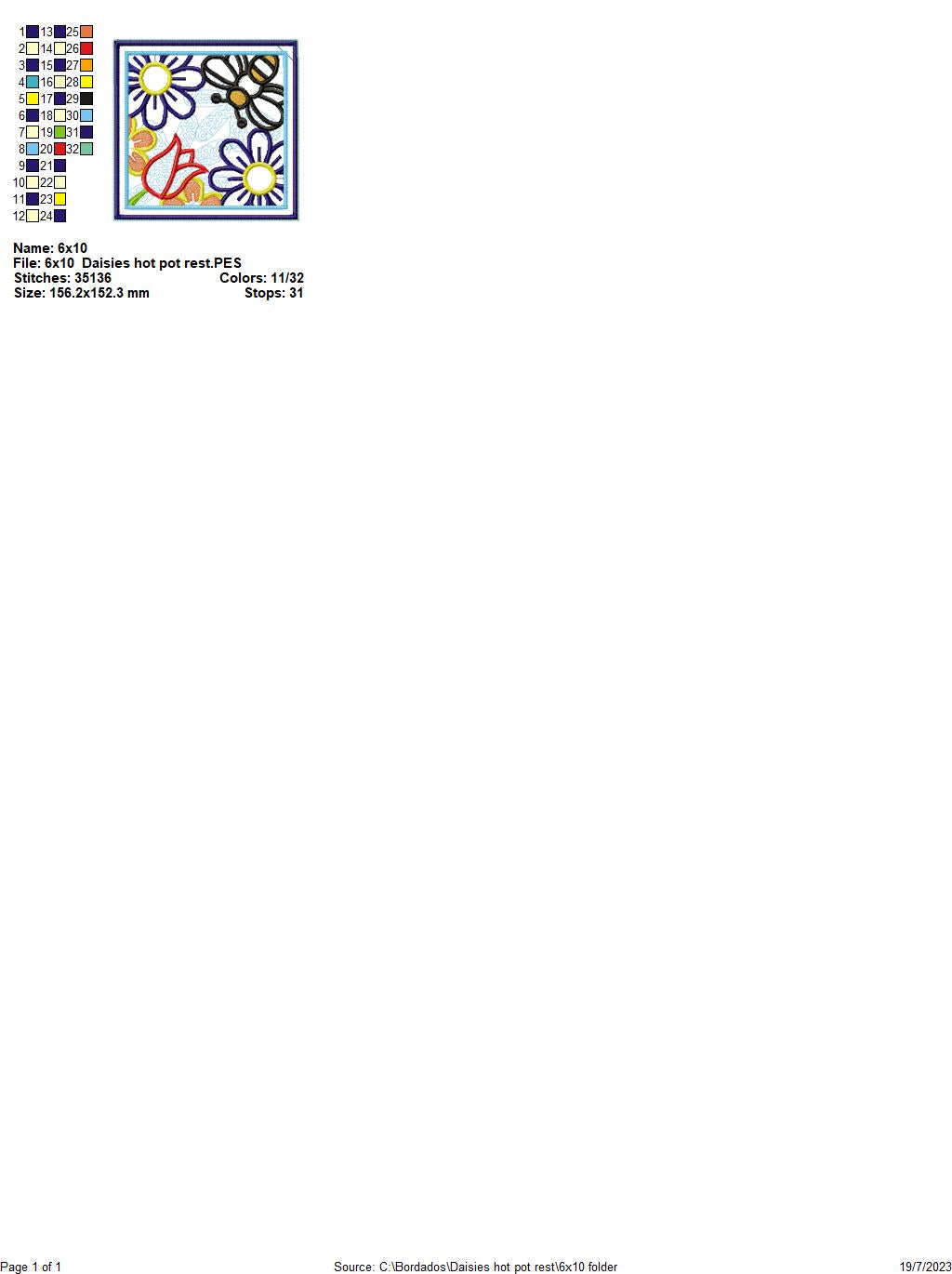 Daisies Hot Pot Rest - ITH Project - Machine Embroidery Design