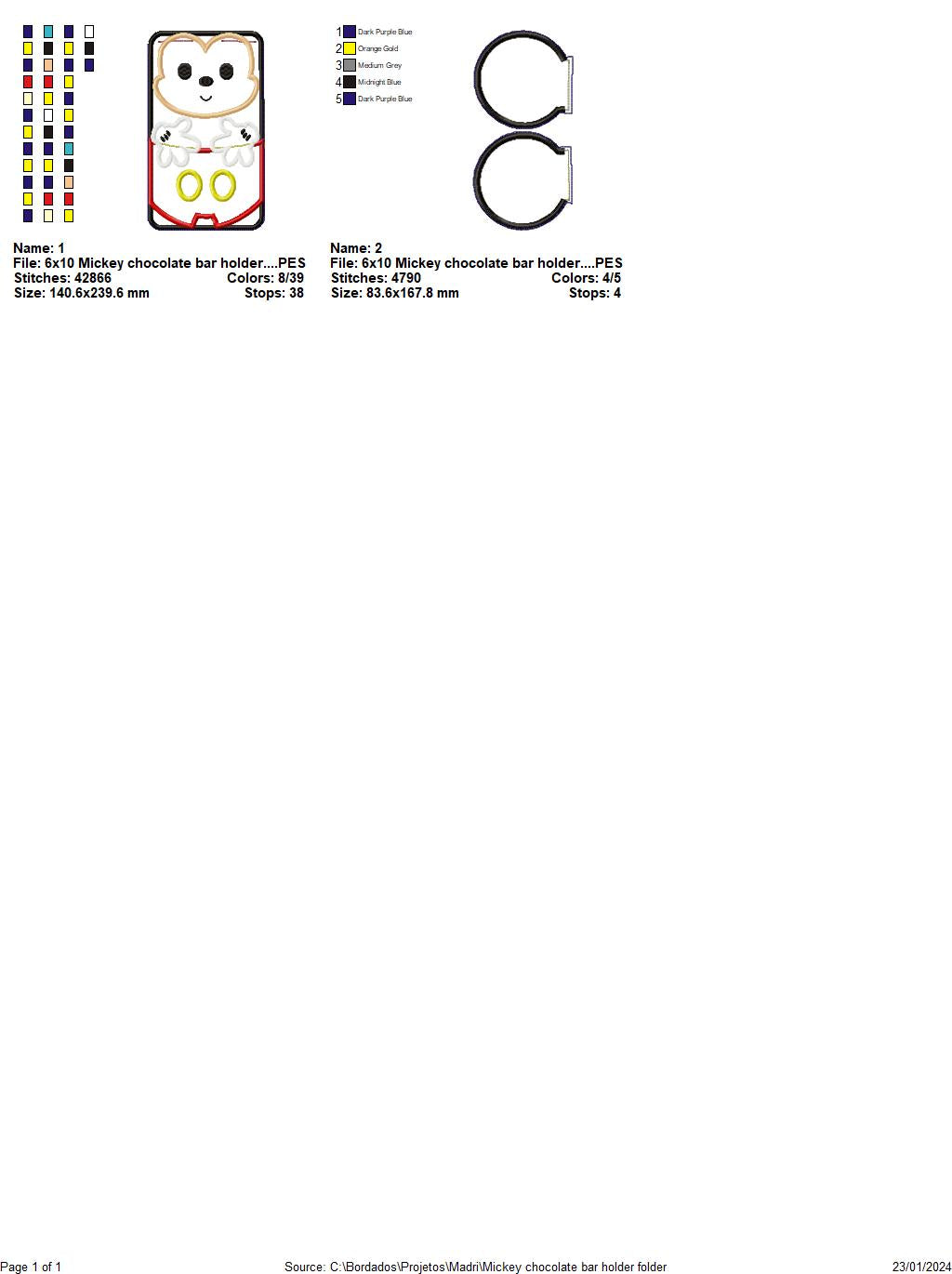 Mickey Chocolate Bar Holder - ITH Project - Machine Embroidery Design