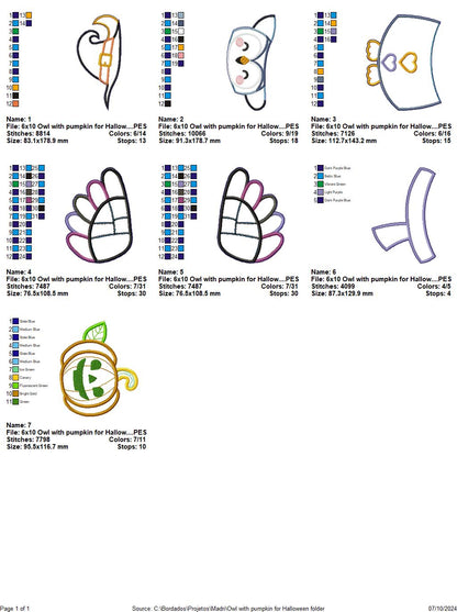 Owl with Pumpkin Halloween - ITH Project - Machine Embroidery Design