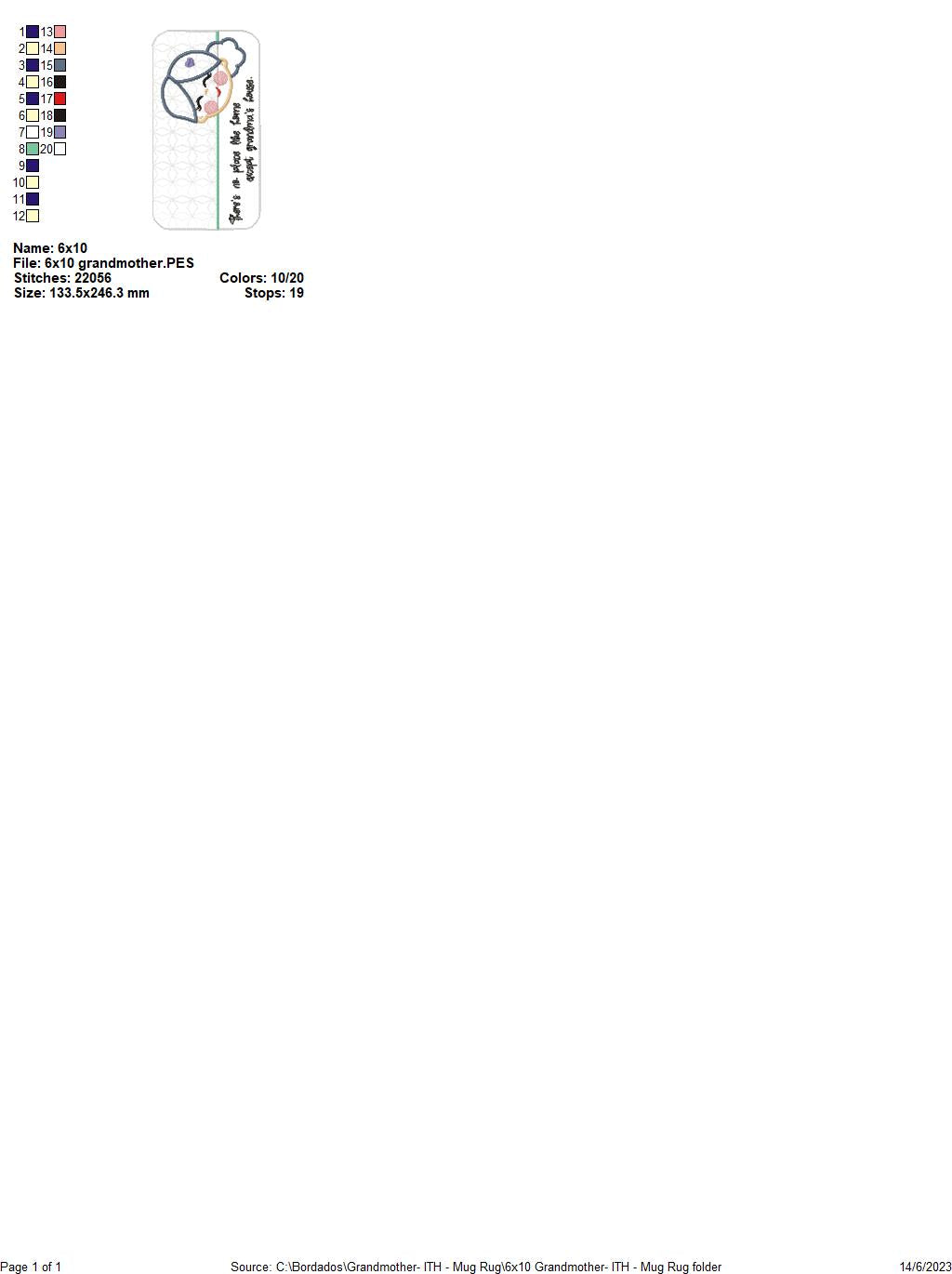 Grandmother Mug Rug - ITH Project - Machine Embroidery Design