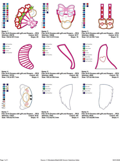 Valentine Gnome Girl with Gifts and Flowers – ITH Project – Machine Embroidery Design
