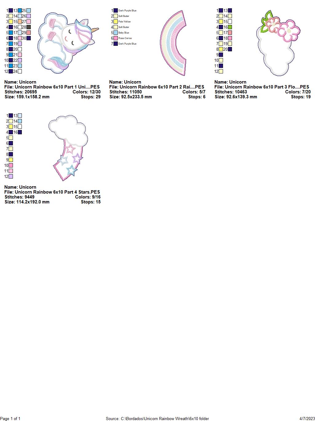 Unicorn Rainbow Wreath - ITH Project - Machine Embroidery Design