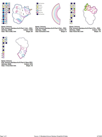Unicorn Rainbow Wreath - ITH Project - Machine Embroidery Design