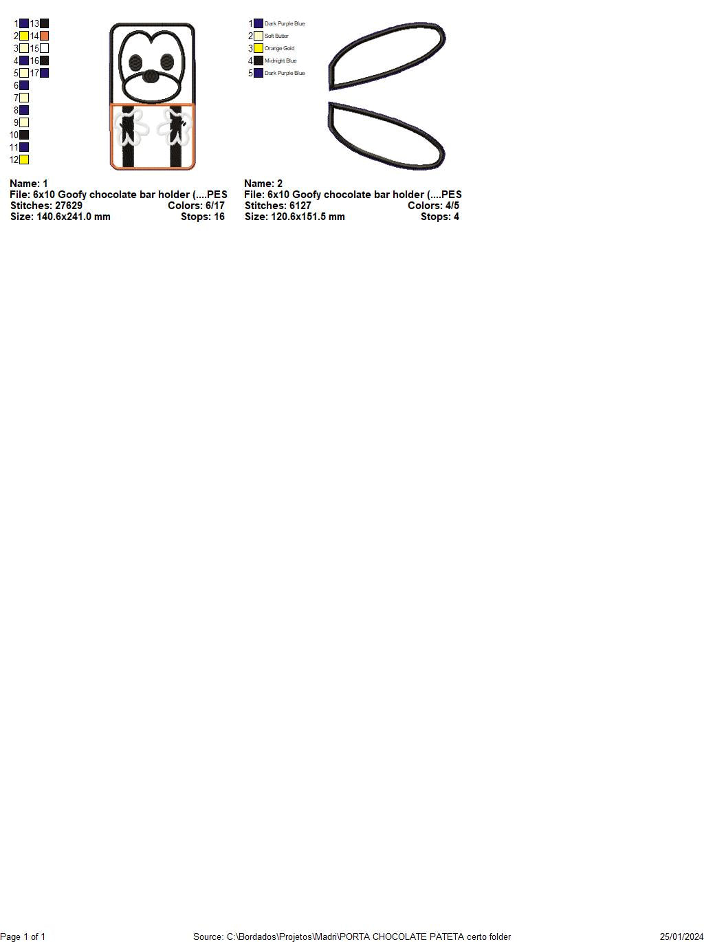 Goofy Chocolate Bar Holder - ITH Project - Machine Embroidery Design