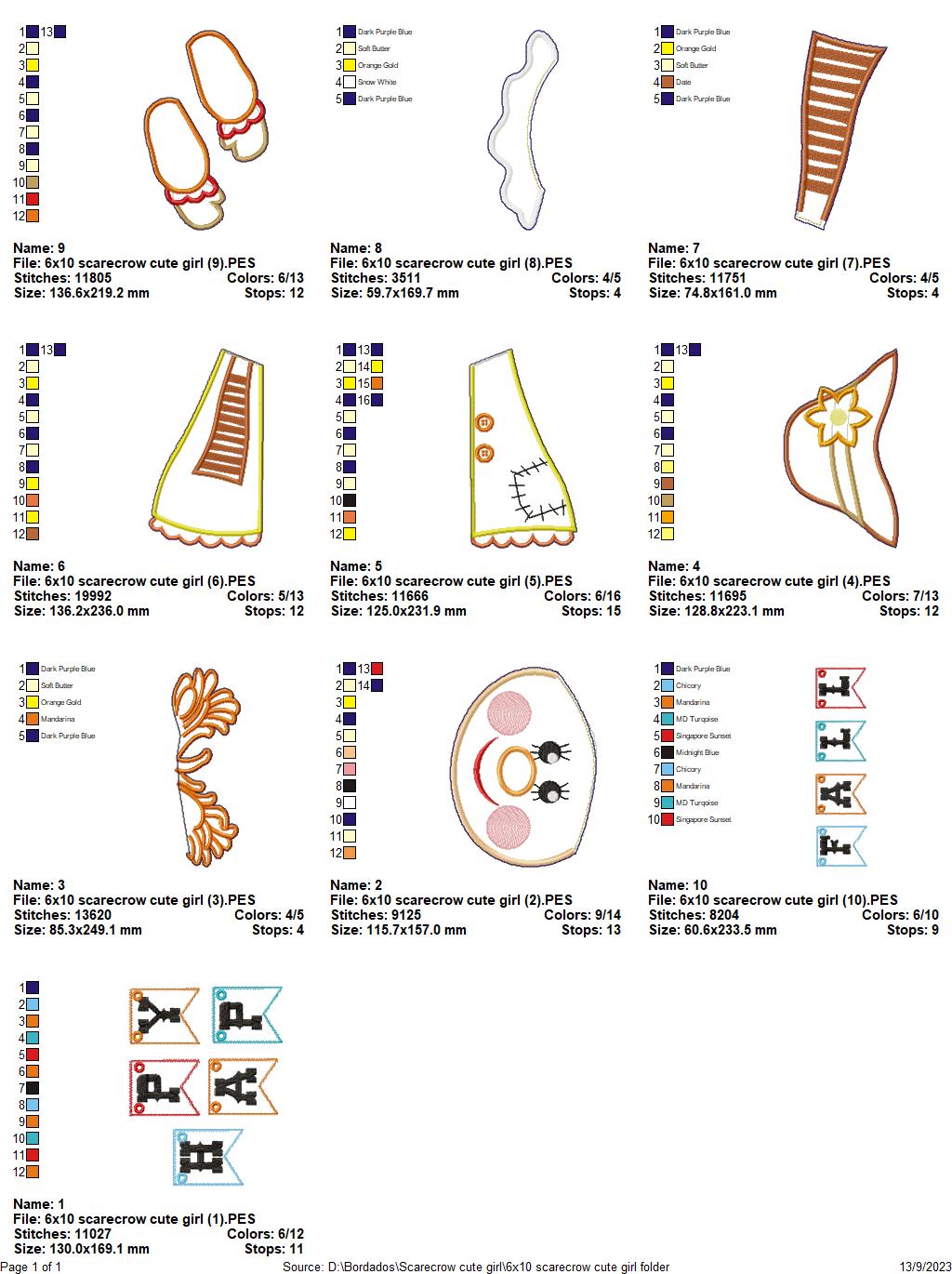 Scarecrow Couple Set Ornament - ITH Project - Machine Embroidery Design