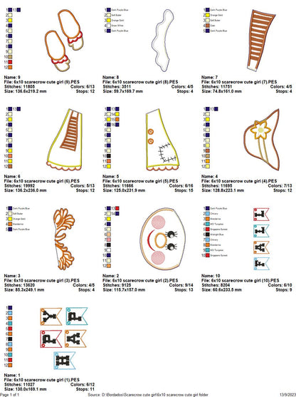 Scarecrow Couple Set Ornament - ITH Project - Machine Embroidery Design
