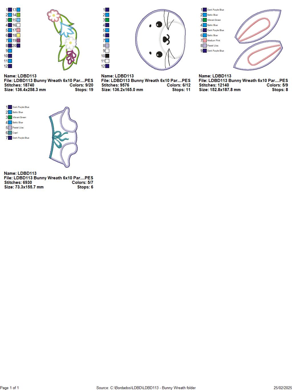 Easter Bunny Flowers Wreath - ITH Project - Machine Embroidery Design