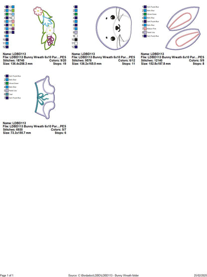 Easter Bunny Flowers Wreath - ITH Project - Machine Embroidery Design