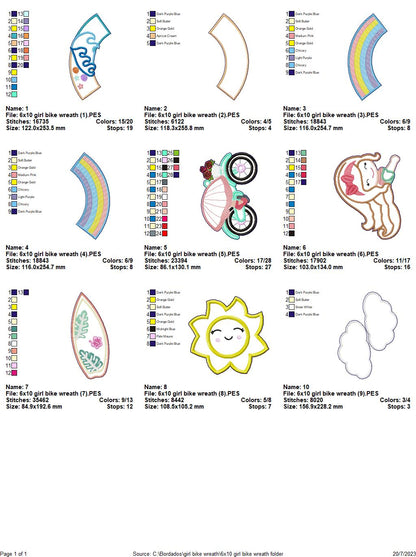 Bike Girl Wreath Ornament - ITH Project - Machine Embroidery Design