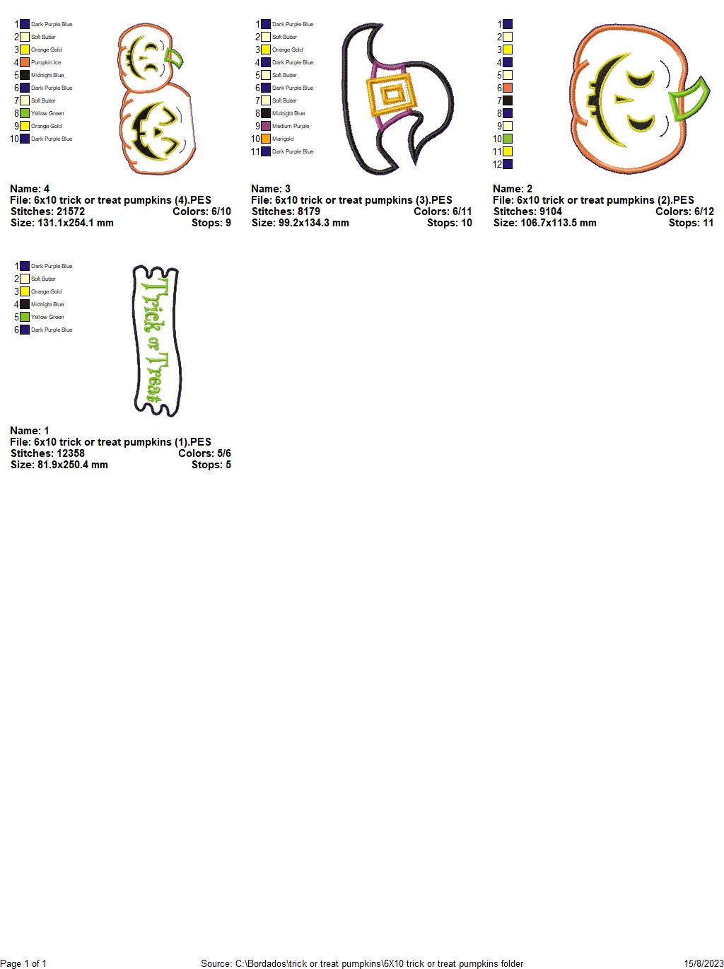 Trick or Treat Pumpkins - ITH Project - Machine Embroidery Design