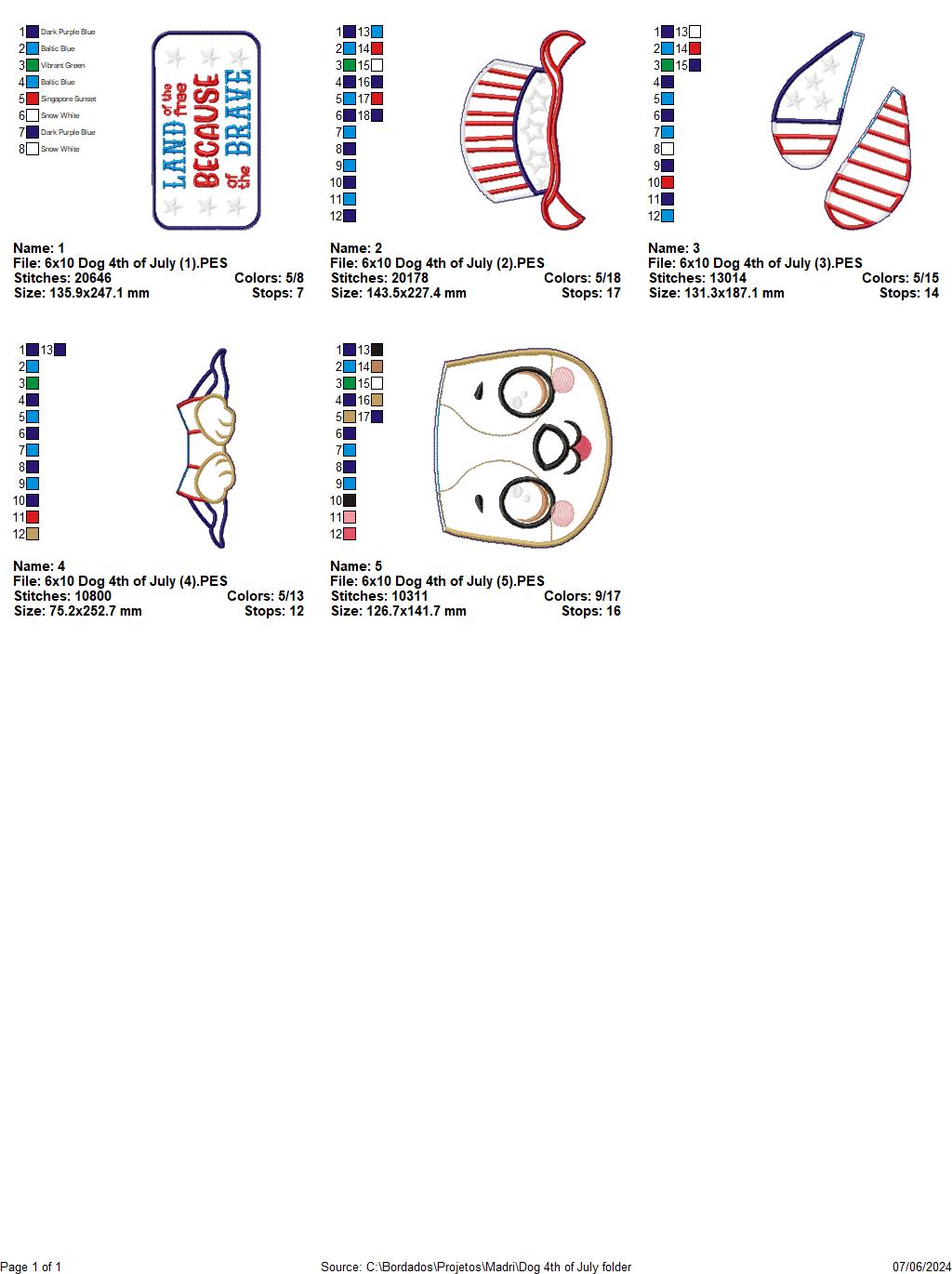 Dog 4th of July Land of the Free - ITH Project - Machine Embroidery Design