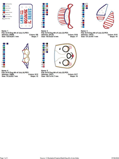 Dog 4th of July Land of the Free - ITH Project - Machine Embroidery Design