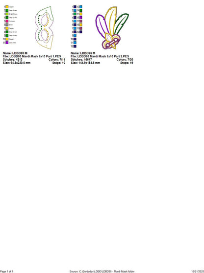Mardi Gras Mask 2 - ITH Project - Machine Embroidery Design