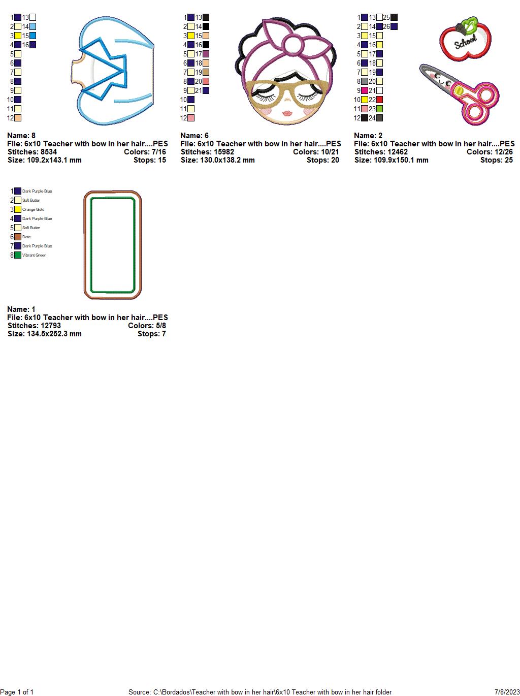 Teacher with Headband - ITH Project - Machine Embroidery Design