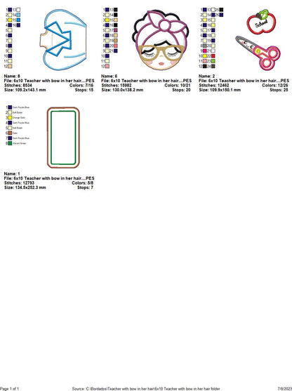 Teacher with Headband - ITH Project - Machine Embroidery Design