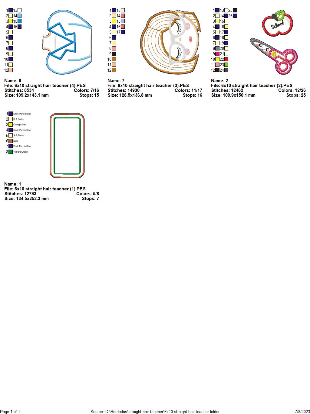 Straight Hair Teacher - ITH Project - Machine Embroidery Design