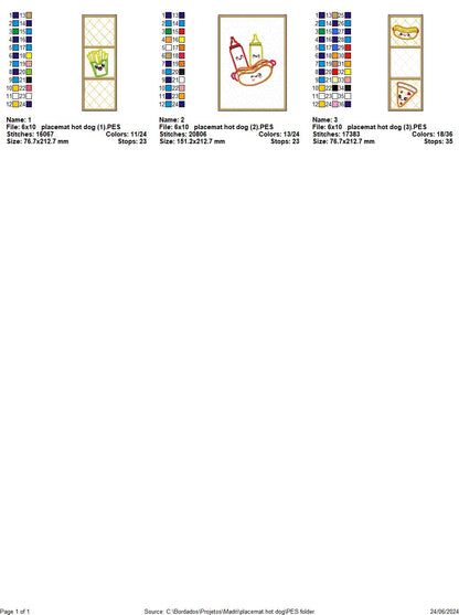Placemat hot dog - ITH Project - Machine Embroidery Design